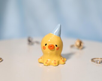 Yellow Octopus Ring Holder Ceramic Cute Animal Jewelry Dish Pottery Needle Tray Custom Sea Life Ring Tree Unique Birthday Bridesmaid Gift