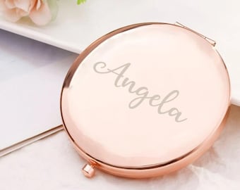 Spersonalizowane metalowe lustro kompaktowe, okrągłe składane lustro z imieniem, prezent na pamiątkę