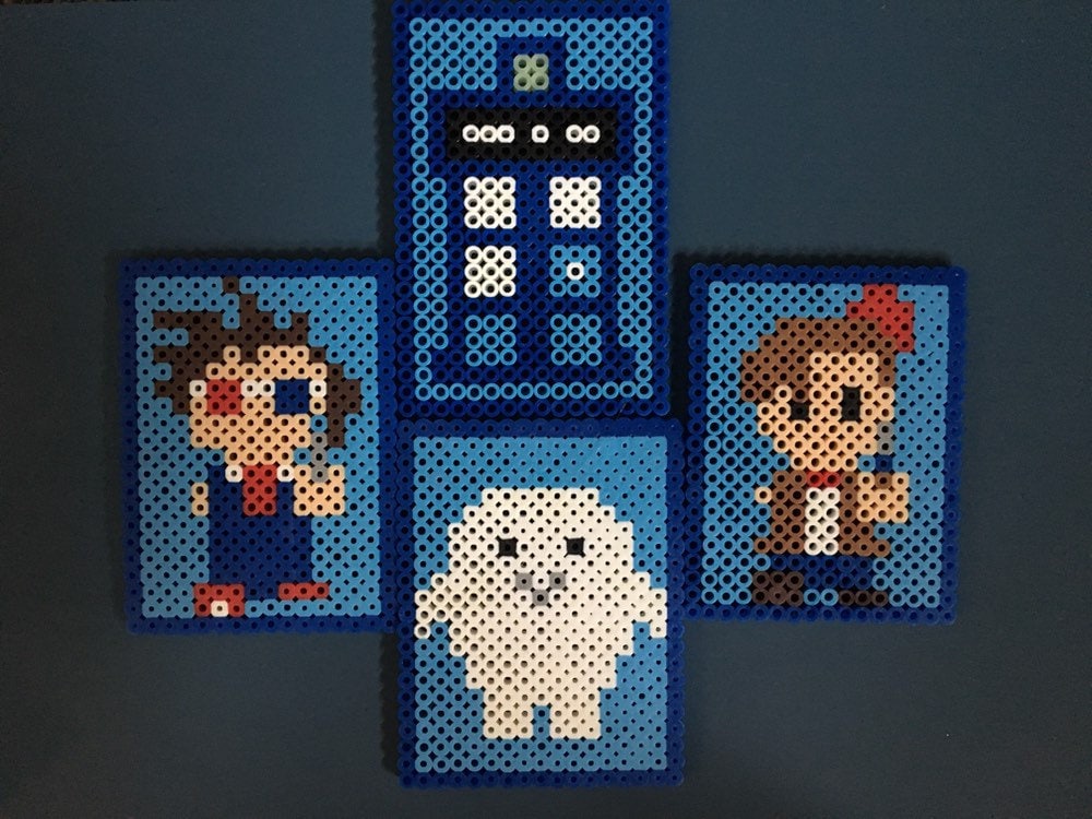 Set of Who Coasters, Perler Beads, Hama Beads, Tardis, BBC, Doctor  Who, Police Box, Dr Who