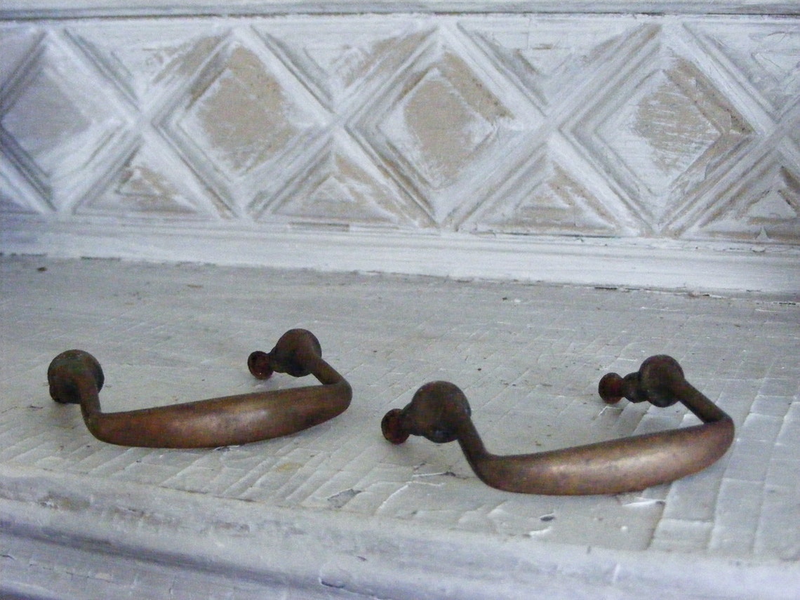 Antique Brass Serving Tray Handles Pair Etsy