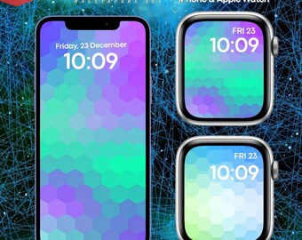Hexagon Gradient Wallpaper Set for iPhone & Apple Watch (Digital Download)