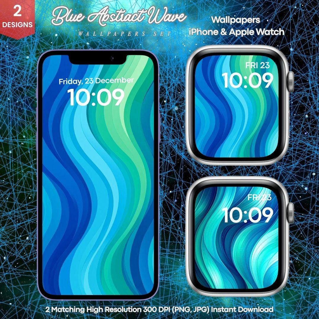 Blue Abstract Wave Wallpaper, iPhone & Apple Watch (digital Download ...