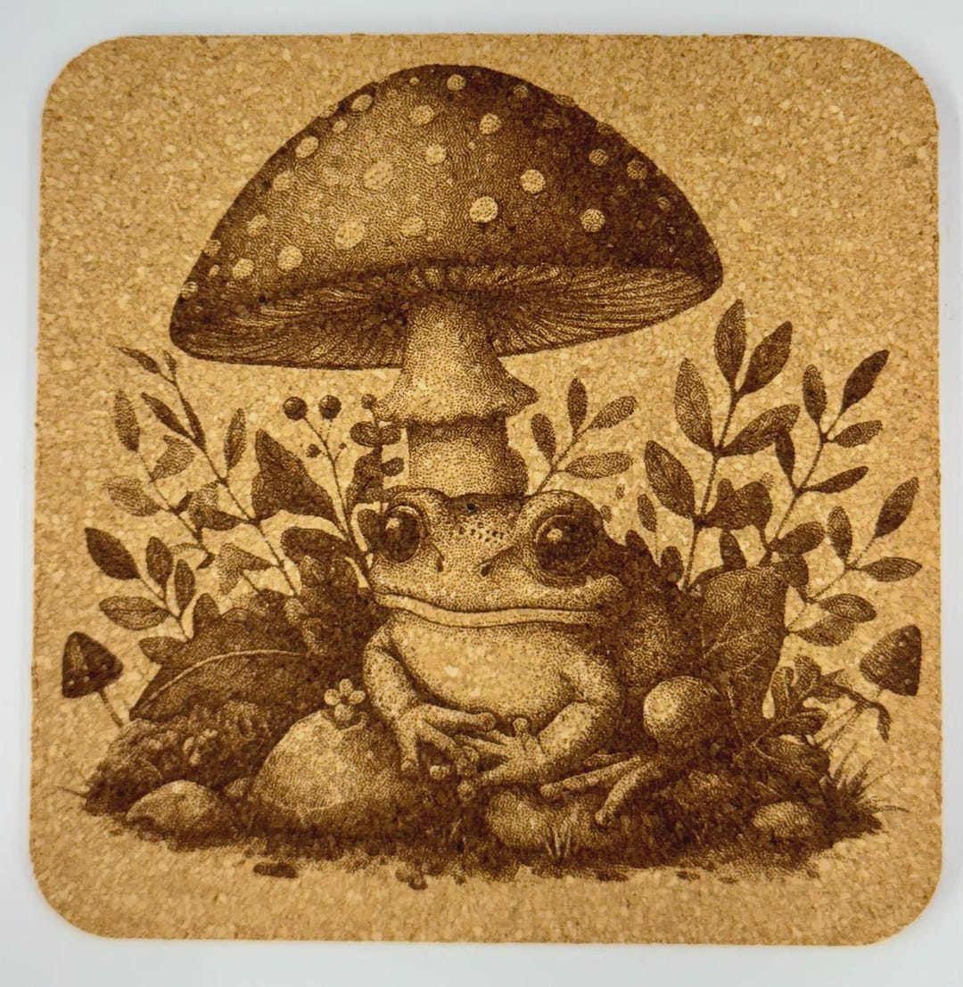 Frog and Toadstool Cork Coaster – Storybook Nature Design - Etsy