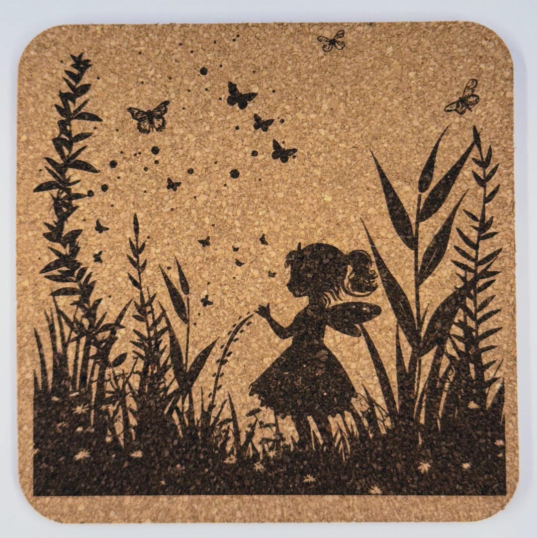 Woodland Pixie Butterfly Garden Coaster – Fairy Silhouette Cork Coaster ...