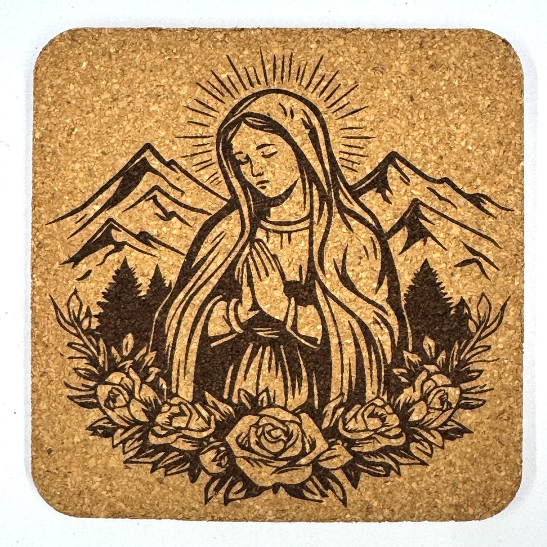 Praying Virgin Mary Coaster, Catholic Prayer Engraved Cork Coaster With ...
