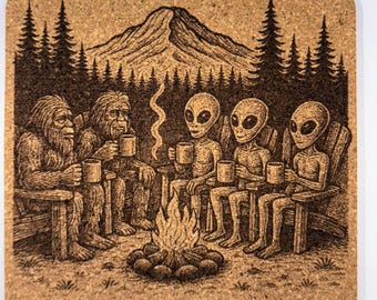 Bigfoot and Aliens Campfire Coffee – Cork Coaster