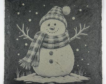 Snowman Winter Scene Slate Coasters – Set of Four