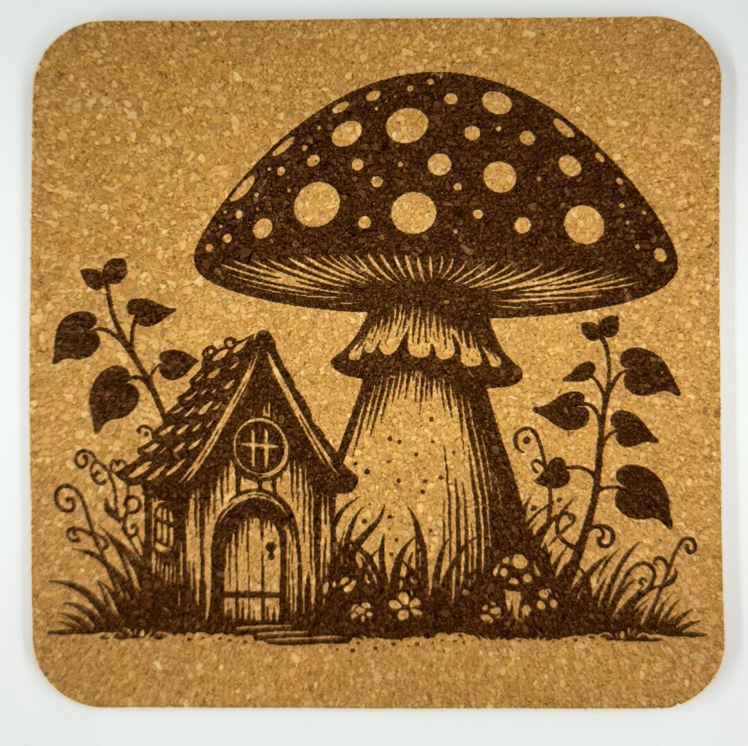 Enchanted Mushroom Cottage Fairy House Cork Coaster - Etsy
