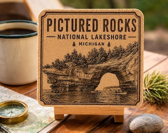 Pictured Rocks National Lakeshore Cork Coaster, Michigan Kayak Landscape