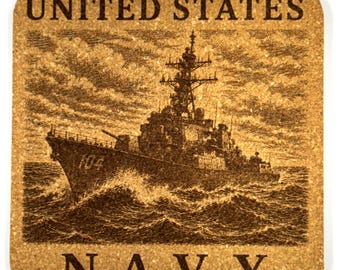 Navy Destroyer Cork Coaster, Warship on the Open Sea