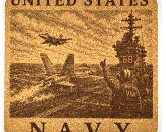 Navy Flight Deck Cork Coaster, Carrier Aviation Scene