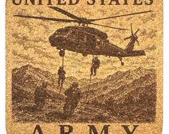 Black Hawk Helicopter Cork Coaster, Army Air Assault Scene
