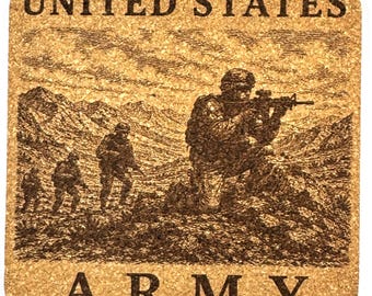 Army Soldier Patrol Cork Coaster, Mountain Infantry Scene