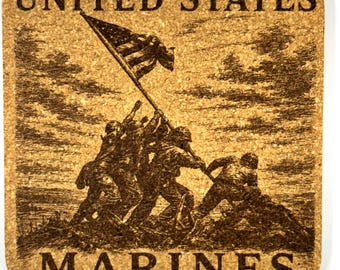 Iwo Jima Flag Raising Cork Coaster, United States Marines Tribute