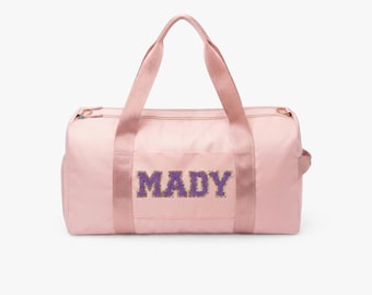 Personalized Custom Letter Embroidery Oxford Duffel Gym Bag - Pink & Purple
