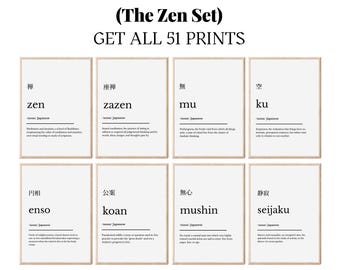 Zen Definition Print Set, Japanese Mindfulness Meditation Art, Inner Peace Calm Wall Decor, Minimalist Spiritual Poster Gift