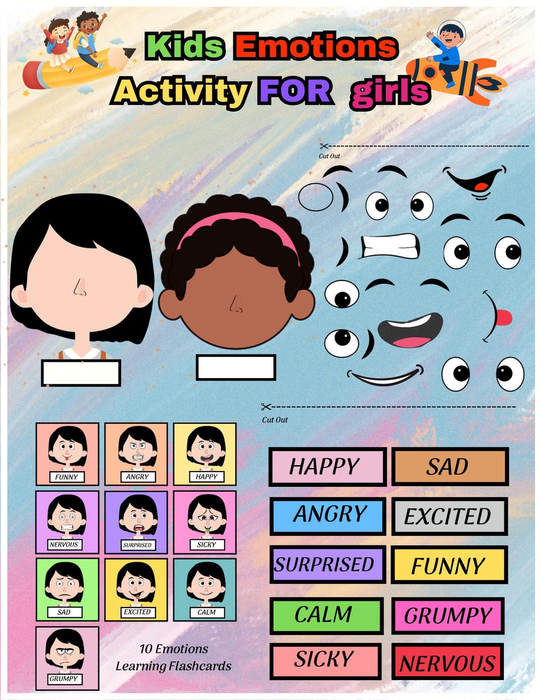 Emotions Activity for Girls | Feelings Flashcards, Montessori Kids ...