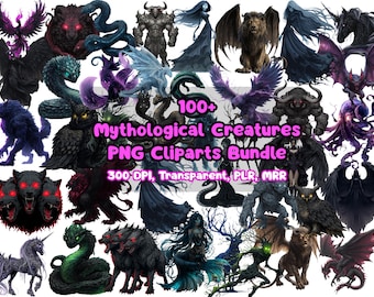 100+ Mythological Creatures PNG Clipart, Gothic Fantasy Bundle, Dark Folklore Graphics, Mythical Beasts Sublimation