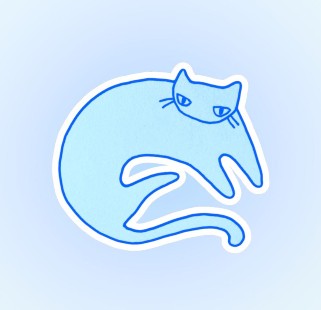 Blue Cat Sticker, Cute Grunge Sticker, Illustrated Y2K Sticker Decal ...