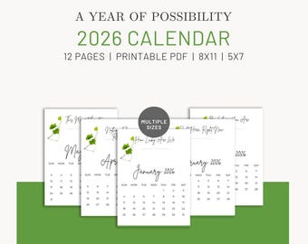 2026 Wall Calendar | Neutral Desk Calendar | Minimalist Monthly Calendar | Calm Quotes for Presence | Digital Download | 8x10 | 5x7