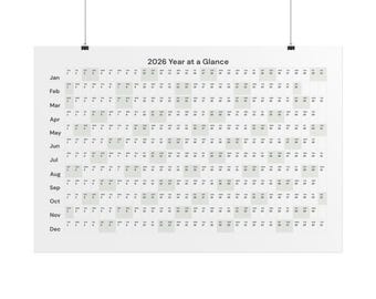 2026 Yearly Wall Calendar | Minimalist Annual Planner | One-Page Year at a Glance | 36x24 Printable Wall Calendar | Neutral Office Decor
