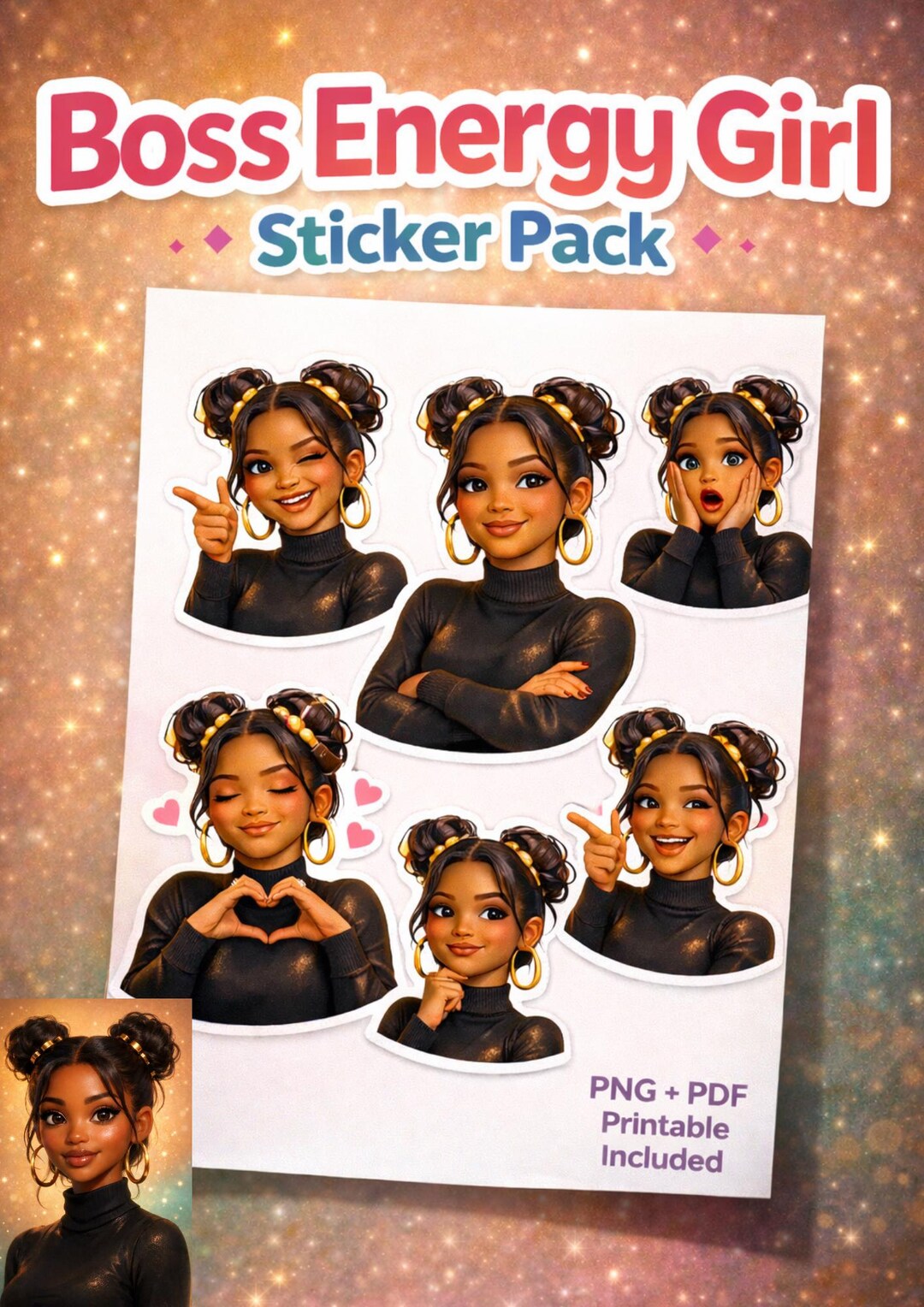 Boss Energy Girl Sticker Pack, Motivational PNG Stickers (digital ...