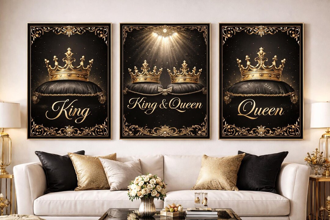 King and Queen Crown Prints, Luxury Bedroom Wall Art (digital Download ...