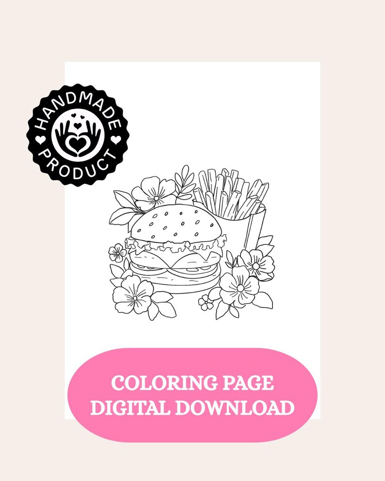 5x7 Hand Drawn Adult &amp; Kids Coloring Pages, Sheets, PDF, and PNG Food ...