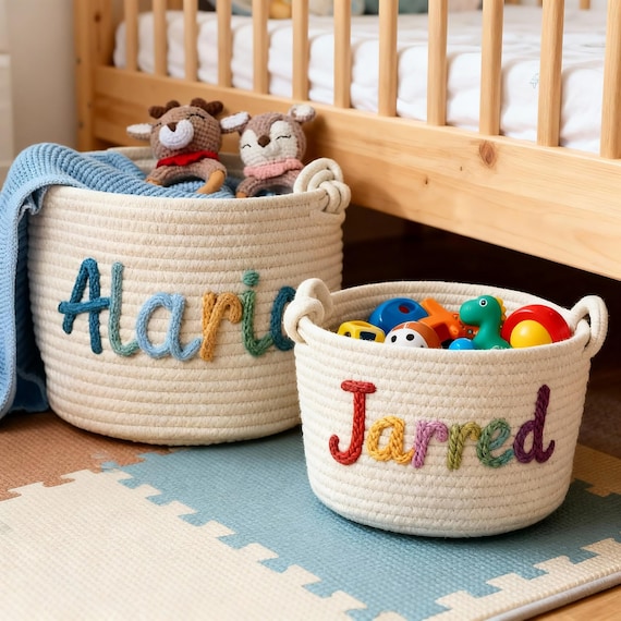 Custom Name Toy Storage Bin,Personalized Kids Storage Basket, Nursery Playroom Organizer,Baby Shower Gift,Custom Nursery Gift