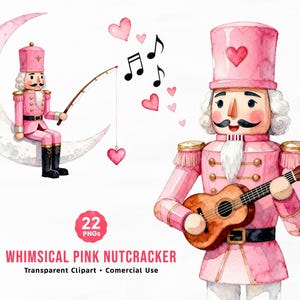Cascanueces rosa caprichoso: Clipart de San Valentín inspirado en un cuento de acuarela, 22 archivos (uso comercial)