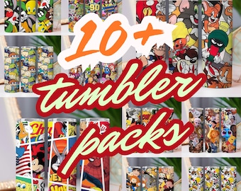 Cartoon collage beker wrap png-verpakking van 10+ | 20oz sublimatie bekerverpakking, png | Digitale download