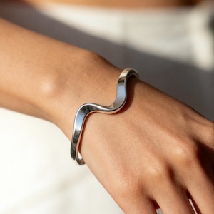 Silver Wave Cuff Bracelet Minimalist Bangle