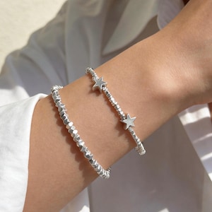 Bracelet minimaliste argenté à motif étoile, fait main (lot de 2)