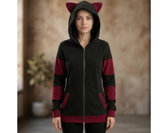 Oversized Cat Ear Hoodie, Winter Long Hooded Sweater Coat, Anime Streetwear,