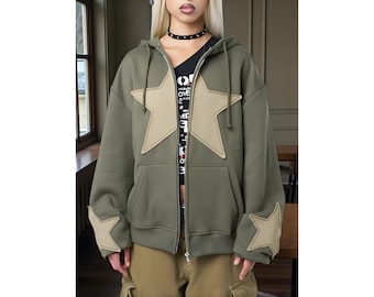 Zip Up Star Hoodie, Personalized Unisex Trendy Pullover, Hoodie Gift