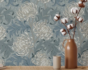 Blue Chrysanthemums - Removable Wallpaper