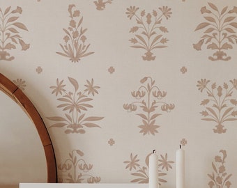 Small Blooms - in camel and white - Removable Wallpaper