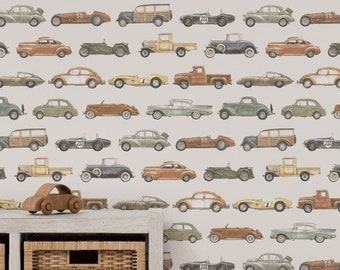 Classic Watercolor Automobiles - Removable Wallpaper