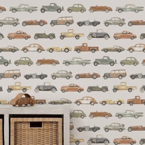 Classic Watercolor Automobiles - Removable Wallpaper