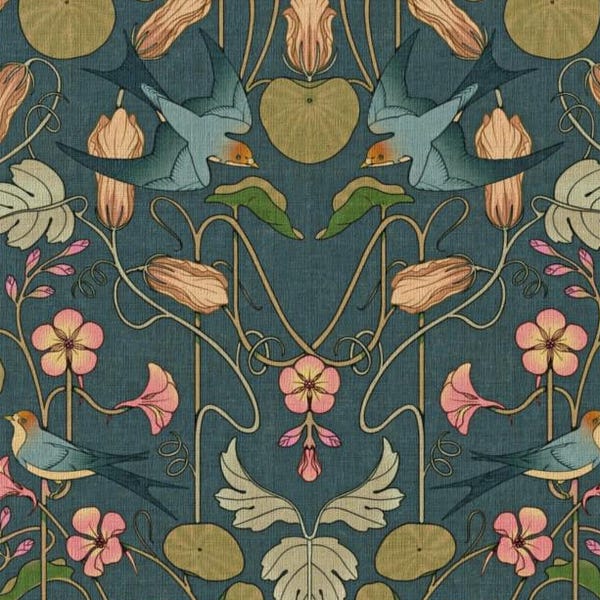 Art Nouveau Swallow Garden - Removable Wallpaper