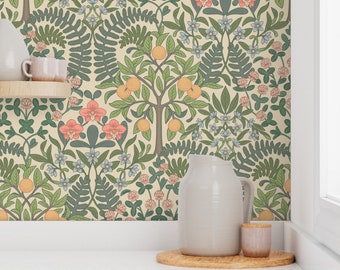 Language of Flowers - LUCK - Removable Botanical Wallpaper - Arts & Crafts Earth tones