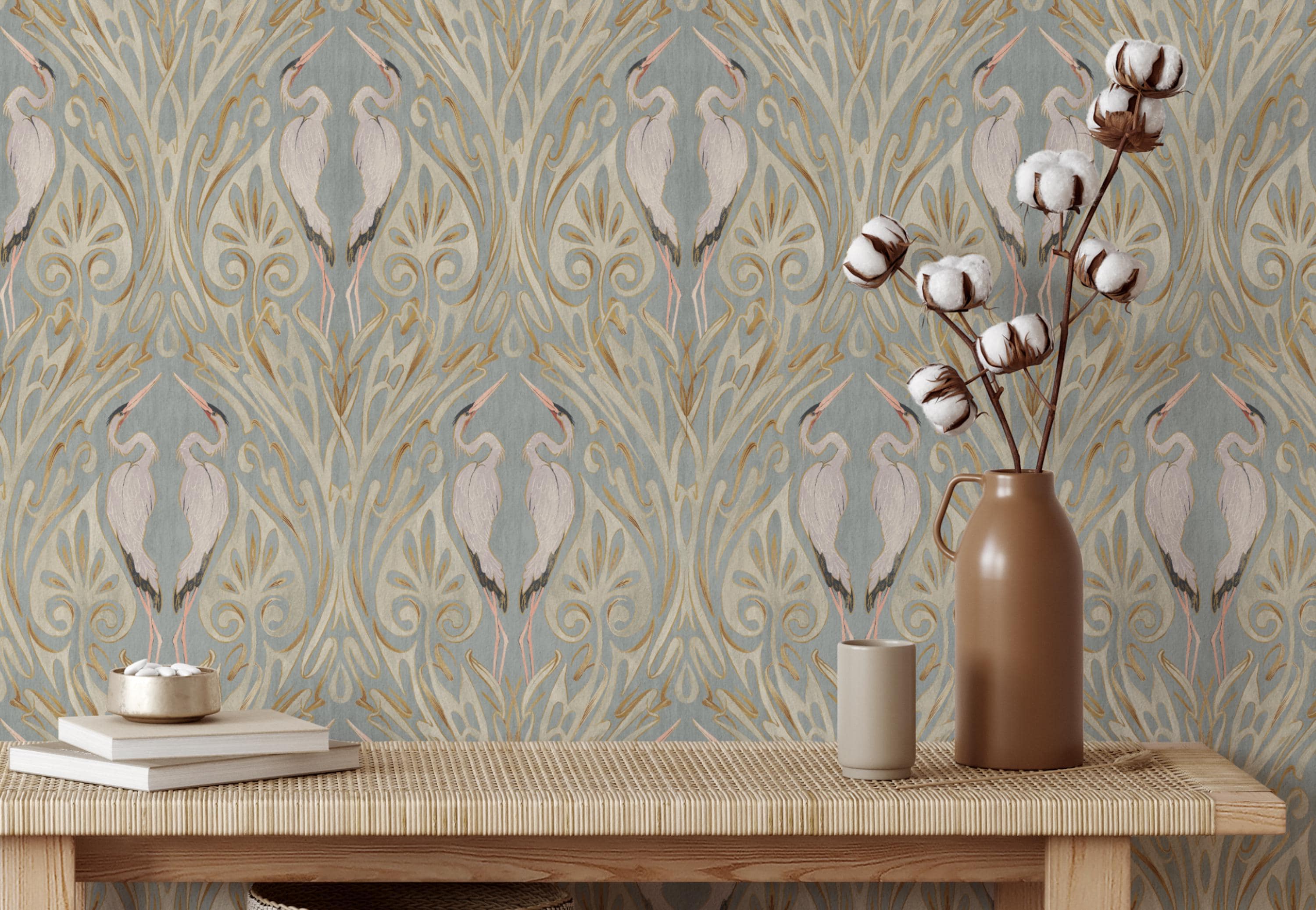 Vintage Art Nouveau Cranes - Removable Wallpaper - Etsy