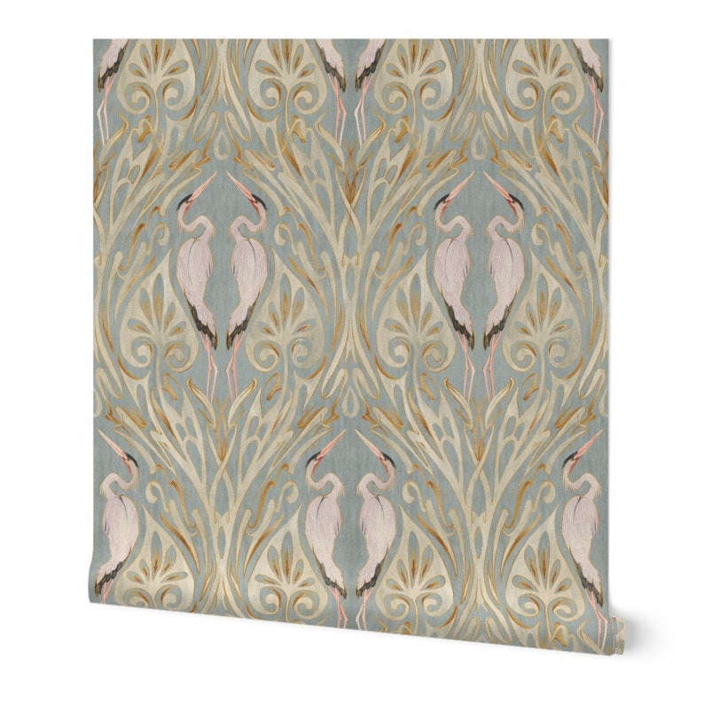 Vintage Art Nouveau Cranes Removable Wallpaper image 5