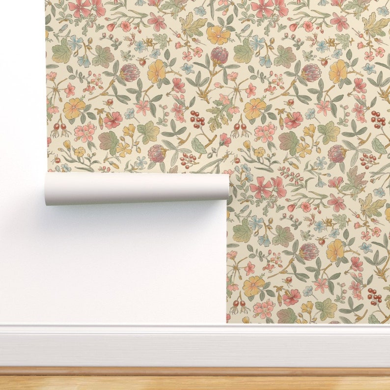Cozy Cottage Floral Scatter Ink and Watercolor Removable Wallpaper image 8