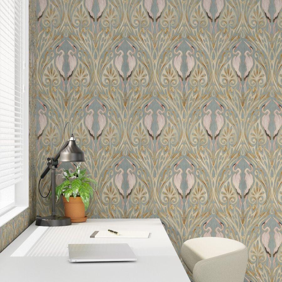 Vintage Art Nouveau Cranes - Removable Wallpaper - Etsy