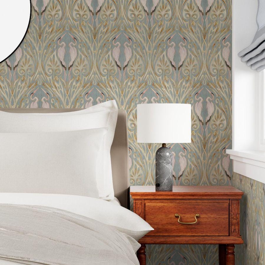 Vintage Art Nouveau Cranes - Removable Wallpaper - Etsy
