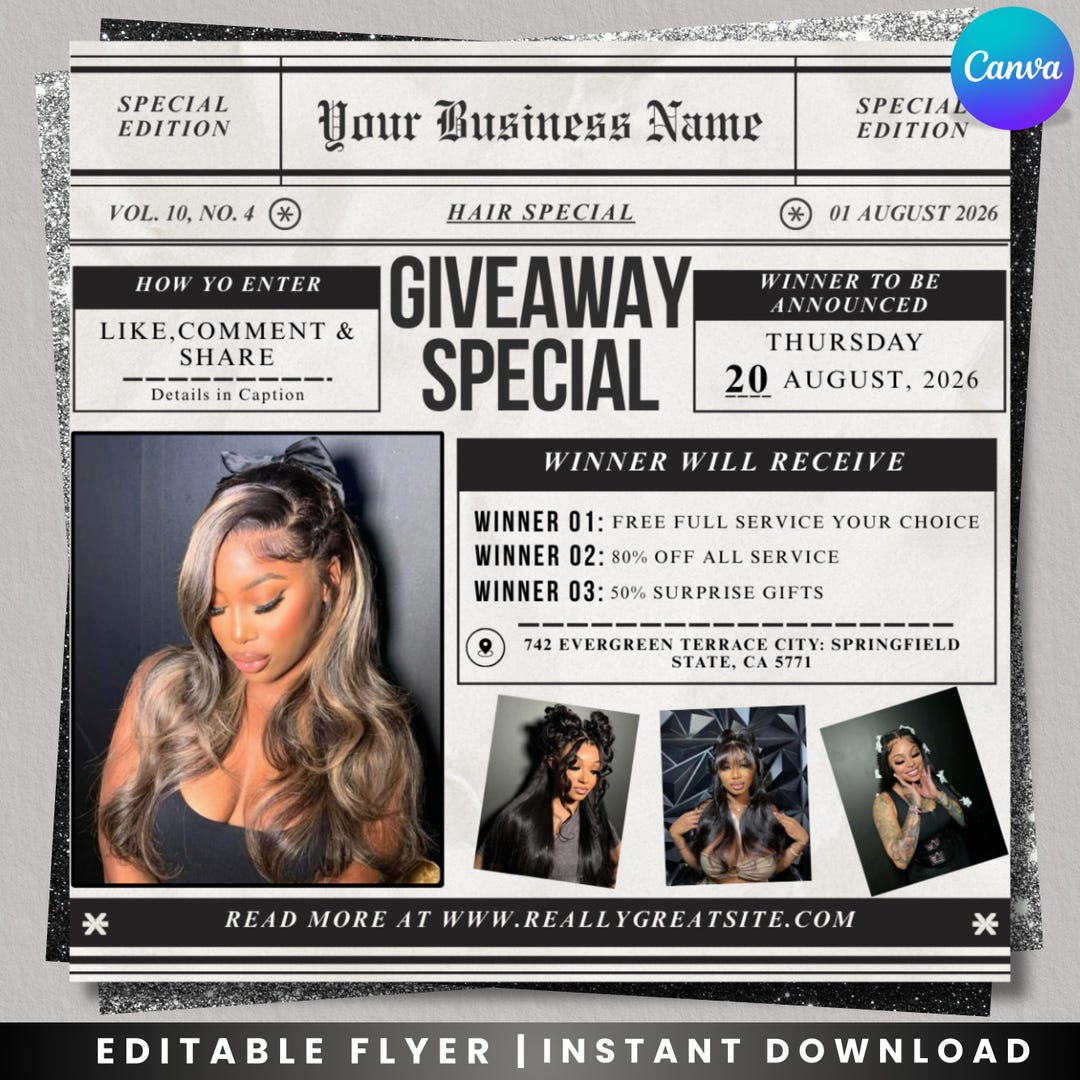 Hair Raffle Beauty Raffle Flyer Template | Hair, Nails, Lashes (canva Editable ...