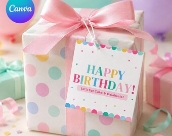 Bewerkbaar cadeaulabel voor een verjaardag, bedankkaartje voor een verjaardag, printbaar Canva-cadeaulabel, direct te downloaden.