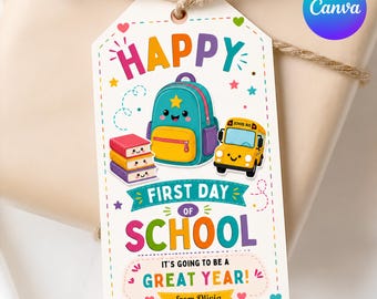 Terug naar school-bedankkaartjes, eerste schooldag canvasjabloon (digitale download)