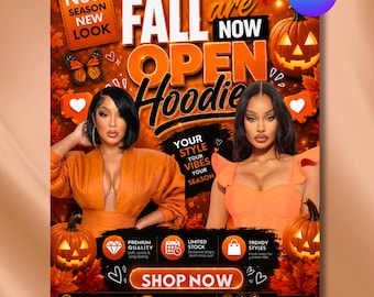 Flyer voor de herfst, sjabloon voor een boekingsflyer voor de herfst, herfst beauty flyer, boekingen open in september, bewerkbaar Canva-bestand, direct te downloaden